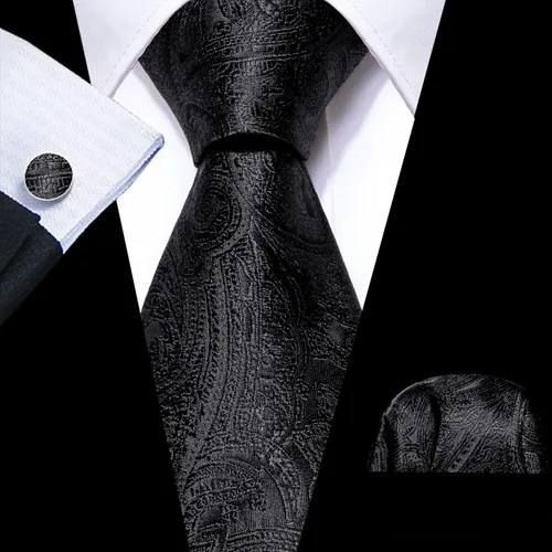 Miniatura 122 de Barry.Wang - Juego de corbata de seda para hombre, diseño de cachemira, pañuelo y gemelos de bolsillo