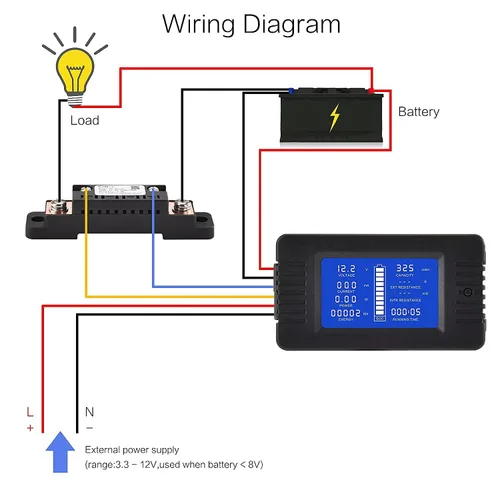 Miniatura 8 de Medidor de monitor de batería multifunción DC con derivación, 0-200V, 0-100A, pantalla LCD, multímetro de corriente digital, voltímetro amperímetro