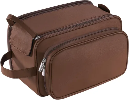 Miniatura 11 de Neceser grande para hombres, organizador de artículos de tocador de viaje de cuero PU, kit Dopp, bolsa de afeitar resistente al agua para artículos