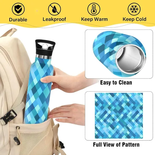 Miniatura 4 de Diamond Teal Royal Blue Double-Wall Insulation Reusable Water Bottle Insulated with Straw Lid BPA-Free Leak Proof for Sport Gym Outdoor Travel School