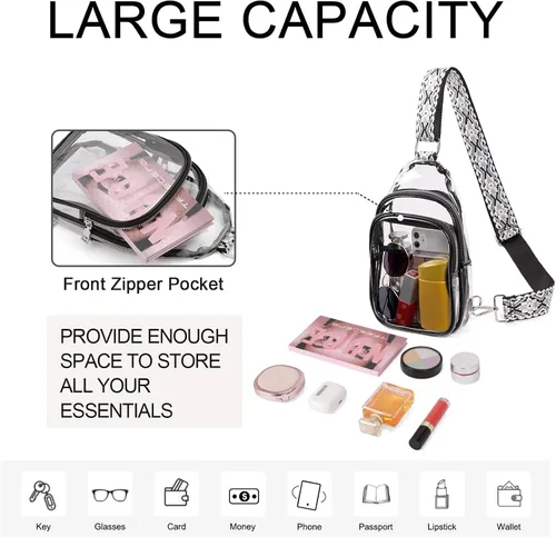 Miniatura 4 de CLUCI Bolsa transparente para eventos en estadios, bolsa cruzada transparente, monederos pequeños transparentes