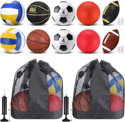 Deekin 12 Pcs Assorted Sport Ball Set for Kids Official Size Basketball Football Volleyball Soccer Baseball Playground Ball with Bag and Pump for