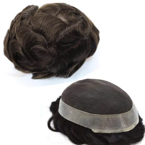 Miniatura 10 de LYRICAL HAIR Sistema de cabello humano Remy de encaje francés súper fino para hombre, piel de poliéster transparente alrededor de las pelucas, tupé