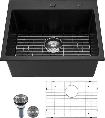 Miniatura 10 de VEVOR Fregadero de cocina de 33 pulgadas, fregadero de granito de montaje superior, lavabo de granja de un solo tazón con múltiples accesorios