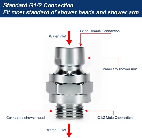 Miniatura 5 de NearMoon Adaptador de bola giratoria para cabezal de ducha, conector de ducha de latón macizo, junta esférica, componente de extensión universal