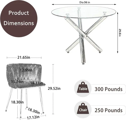 Miniatura 3 de Juego de comedor pequeño redondo con tapa de vidrio transparente para 4, 5 piezas, juego moderno dorado circular para comedor, mesa de cocina Dorado