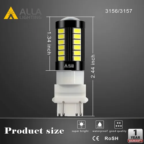 Miniatura 4 de Alla Lighting Bombillas LED T25 3156 3157 de 2800lm, Blanco Reversa/Señal/Freno/Cola Luces DRL 4114 3056 4057 4157 3457K 3057 6000K Xenon Xtreme