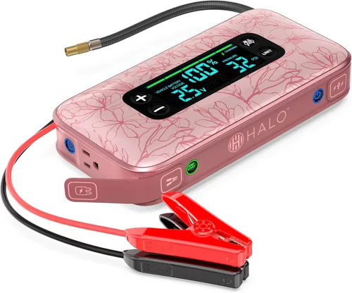 Miniatura 11 de HALO Bolt Ultimate 3 arrancador de batería de auto portátil Compresor de aire de 130 PSI, banco de energía USB de 55.5Wh, pantalla grande, faro