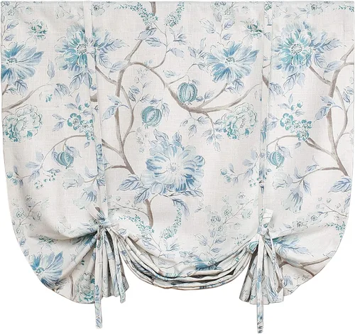 Miniatura 39 de Leeva Cortinas rústicas de cocina con estampado floral verde mezclado de lino para media ventana, para comedor, bolsillo para barra, cafetería