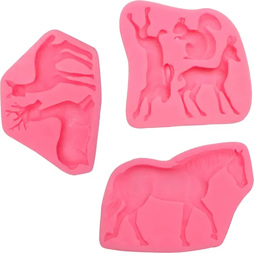 Miniatura 9 de Moldes de silicona de chocolate, 3 paquetes de moldes de fondant de animales Sika para decoración de pasteles con temática de animales del bosque, 3