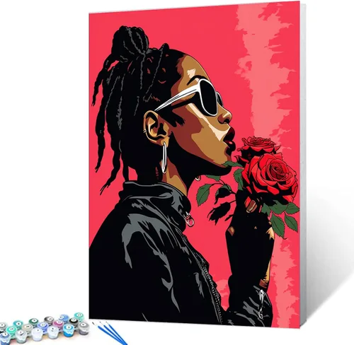 Miniatura 9 de Pintura por Números Afroamericana DIY Pintura Acrílica Kit de Pintura por Números para Niños Adultos Principiantes Chica Negra de Moda DIY Pintura