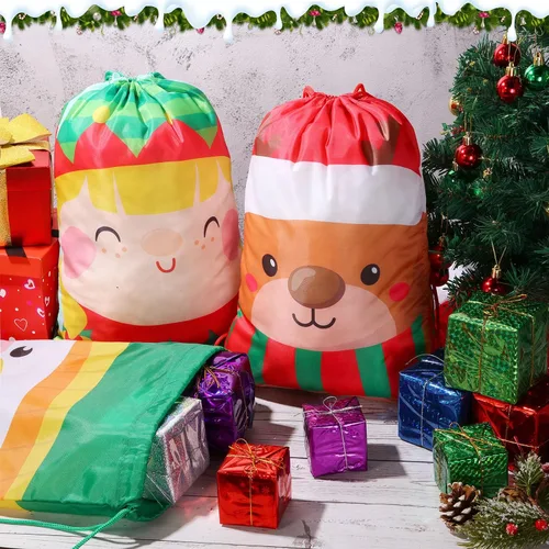 Miniatura 4 de Xuniea 24 Piezas Bolsas de Tela con Cordón Navideñas Muñeco de Nieve Santa Bolsas de Golosinas 10 x 7 Pulgadas Bolsa de Envolver Regalos Navideños