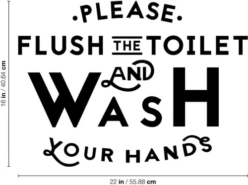 Miniatura 3 de Calcomanía de vinilo para pared, diseño de texto en inglés «Please Flush The Toilet And Wash Your Hands», 16 x 22 pulgadas, letrero moderno de baño
