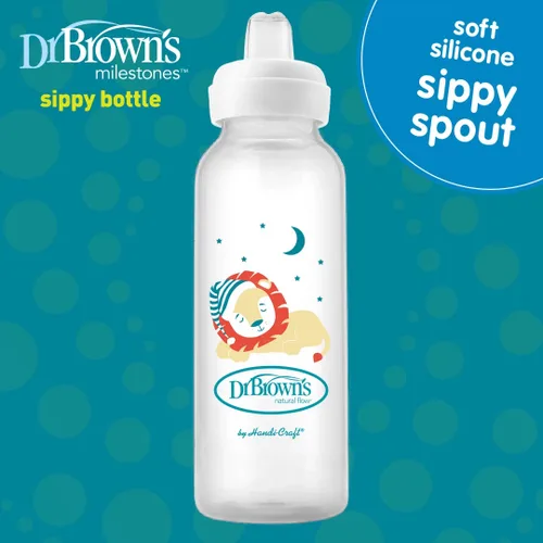 Miniatura 7 de Dr. Brown's Milestones - Botella estrecha para sorber con pico blando 100% de silicona, 8 onzas/250mL, a partir de 6 meses, Fox & Lion, paquete de 2