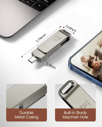 Miniatura 2 de MOSDART ExFAT - Memoria USB C 3.2 de 64 GB de velocidad rápida C y A, memoria USB C 3.2 con bucle para llavero, para iPhone 15, 16, 17, teléfono