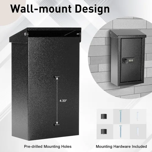 Miniatura 4 de xydled Caja de llaves montada en la pared con cerradura de combinación, buzón de metal, caja de almacenamiento para interiores y exteriores, buzón