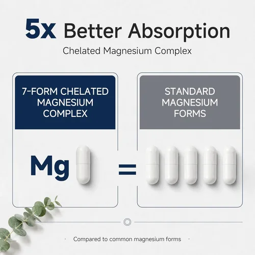 Miniatura 5 de Complejo de magnesio de 1000 mg para mujeres y hombres, mezcla de magnesio quelatado 7 en 1 con glicinato, taurato, citrato y más, apoyo