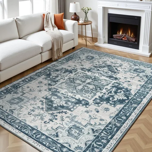 Miniatura 48 de Rugflix Alfombras de área de 8 x 10 pies para sala de estar, alfombra grande lavable, resistente a las manchas, pelo bajo, alfombra oscura moderna