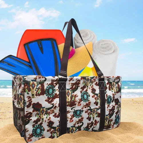 Miniatura 360 de NGIL Bolsa de comestibles reutilizable extra grande plegable de gran tamaño para comestibles, almacenamiento, picnic, playa, Estampado