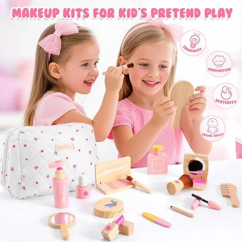 Miniatura 5 de Set de juguetes de maquillaje de madera para niñas: juego de maquillaje de simulación para niños pequeños de 3 a 5 años - Set de maquillaje