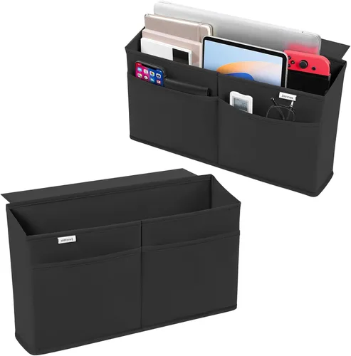 Miniatura 8 de Organizador colgante lateral de escritorio, bolsa de almacenamiento adhesiva con bolsillos para revista, iPad, cuaderno, para mesas auxiliares