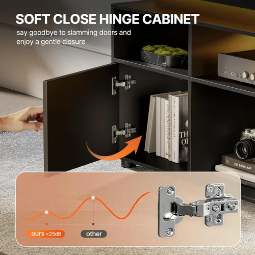 Miniatura 3 de SUNCOZE Soporte de TV, centro de entretenimiento con luces LED y gabinete para TV de 70/75/80 pulgadas, consola de TV moderna para juegos y medios