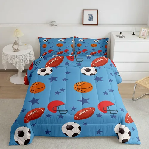 Miniatura 13 de Feelyou Juego de edredón de béisbol, juego de ropa de cama de juegos deportivos, edredón de béisbol con bandera estadounidense vintage, juego