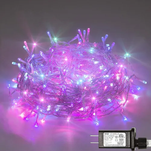 Guirnalda de 300 luces LED multicolor para exteriores, impermeables, decoraciones de Pascua, 108 pies, 8 modos, luces de hadas parpadeantes con