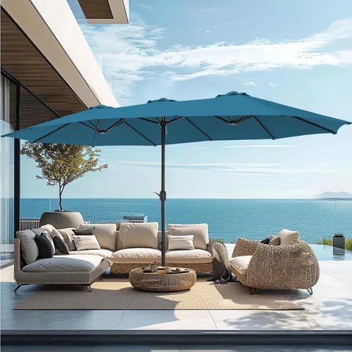Miniatura 13 de PHI VILLA Sombrilla grande de 15 pies para patio con base incluida, sombrilla de doble cara rectangular para exteriores de gran tamaño con soporte