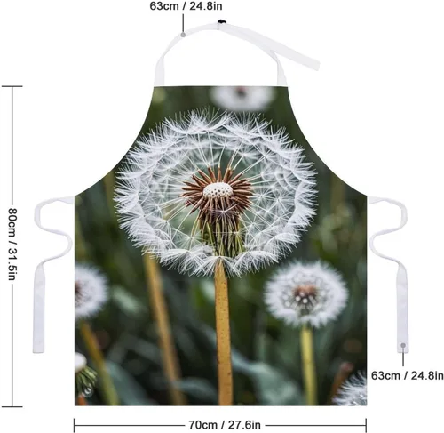 Miniatura 2 de Personalized Winter White Dandelion Adult Apron, Kitchen Cooking Aprons for Woman Man, Adjustable Bib Apron with Pocket for Baking, BBQ Crafting