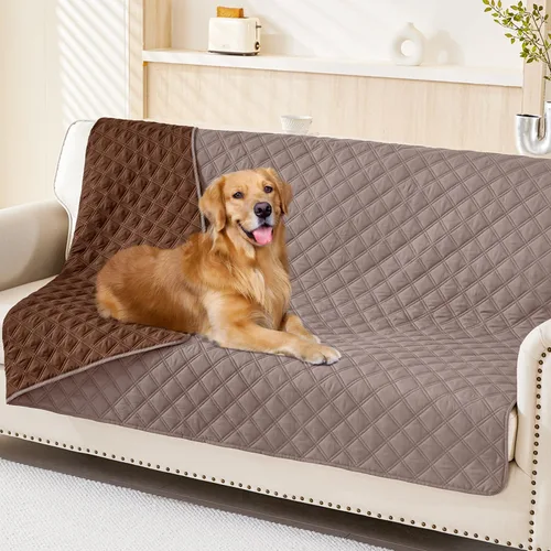 Miniatura 76 de Smiry Funda impermeable para cama de mascota, suave y lavable, para muebles, cama, sofá, reversible, a cuadros (30 x 53 pulgadas, color beige/beige)