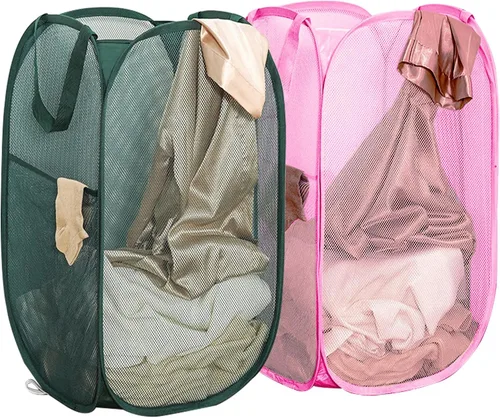 Miniatura 9 de Cesta plegable para la ropa sucia, cesta de malla para almacenamiento para dormitorios universitarios, viajes, cruzar, acampar, color beige