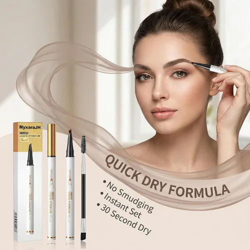 Miniatura 8 de Lápiz líquido de cejas de 4 garras, línea fina natural impermeable, efecto de microblading 3D, herramienta de maquillaje profesional (1# café claro)