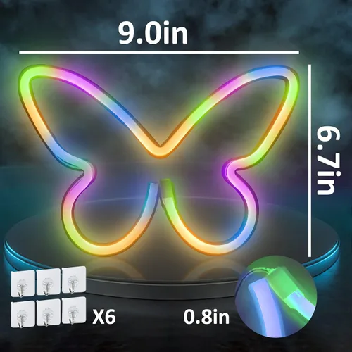Miniatura 4 de BRIGHTDECK 3 Piezas de Letreros de Neón de Mariposa, Luz de Neón para Dormitorio, Letreros de Neón LED Alimentados por USB o 3 Baterías AA