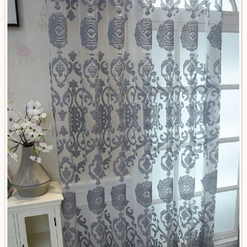 Miniatura 5 de Amidoudou 1 par de cortinas traslúcidas europeas de lujo con bordado hueco para dormitorio, sala de estar (dorado, 54 x 84 pulgadas)