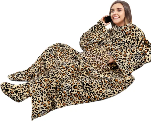 Miniatura 31 de PAVILIA Manta de forro polar con mangas, bolsillos para los pies para mujeres, hombres y adultos, manta de felpa para llevar, cálida manta