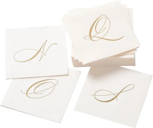 Miniatura 3 de Caspari Servilletas de cóctel de papel tipo lino con perlas blancas y dorado en caja con letra E - Tres paquetes de 30