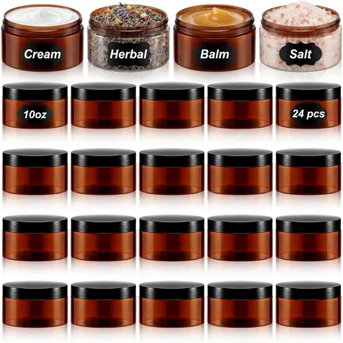 Miniatura 9 de Dandat 24 piezas 8 oz tarro de plástico con tapa y etiqueta recargable, contenedor redondo transparente vacío con muestras cosméticas PET blancas