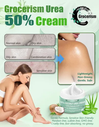 Miniatura 2 de Grocerism Crema de urea 50 por ciento para pies con coco 5.29 onzas Crema para pies y manos de máxima fuerza con 2% de ácido salicílico, árbol