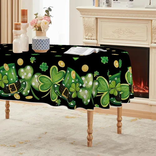 Miniatura 10 de Horaldaily Mantel del Día de San Patricio de 52 x 70 pulgadas, sombrero de trébol blanco lavable para fiesta, picnic y cena