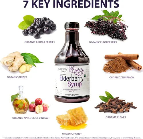 Miniatura 4 de Elderberry Queen Jarabe de saúco orgánico de 30 onzas líquidas, fórmula de apoyo inmunológico con Sambucus Black Elderberry y Aronia Berry – Jarabe
