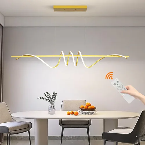Miniatura 28 de Lámpara colgante, lámpara colgante lineal LED regulable, lámpara colgante fija, lámpara de araña LED moderna curvada, lámparas de araña para comedor