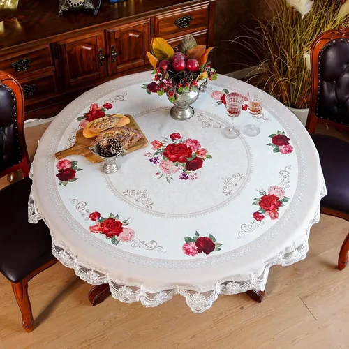 Miniatura 17 de SUTAVIA Mantel de Mesa Bordado con Encaje, Cubierta de Mesa Rectangular Estilo Granja, Mantel de Macramé Clásico Oblongo con Decoración Floral