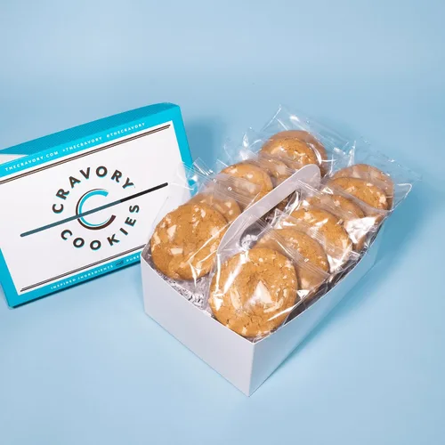 The Cravory: Galletas de crema de caramelo salado, 12 galletas, 2.0 onzas cada una, envueltas individualmente, gourmet, horneadas frescas, postres,