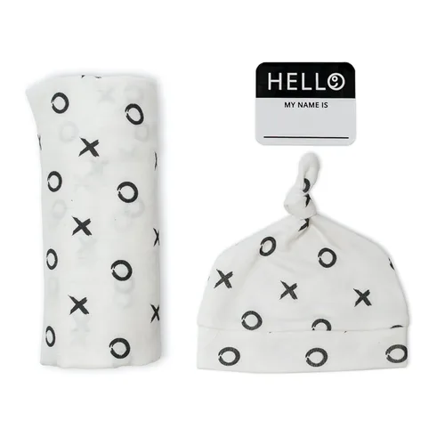 Miniatura 15 de Lulujo Baby Hello World - Juego de gorro y manta para recién nacido, triángulo azul azul ((Triangle Blue)