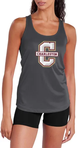 Miniatura 237 de Camiseta deportiva sin mangas oficial de la NCAA Collegiate para mujer, con espalda cruzada, logotipo primario, colección carbón