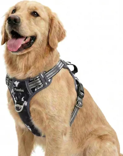 Miniatura 51 de Funfox Arnés para perro sin tirones, arnés de chaleco ajustable para mascotas, material súper suave con mango vertical, fácil control, paseo