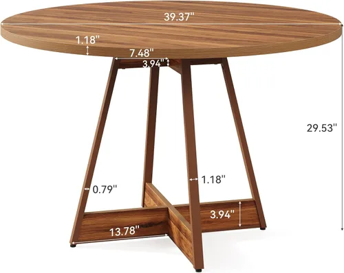 Miniatura 2 de LITTLE TREE Mesa de comedor redonda de 39 pulgadas para 2-4, mesa de cocina circular de granja para comedor, mesa de comedor de madera con pedestal