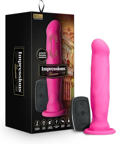 Blush Impressions Havana - Consolador vibratorio de silicona de 8 pulgadas, control remoto inalámbrico de 4 vías, juego con correa, IPX7, Rosa