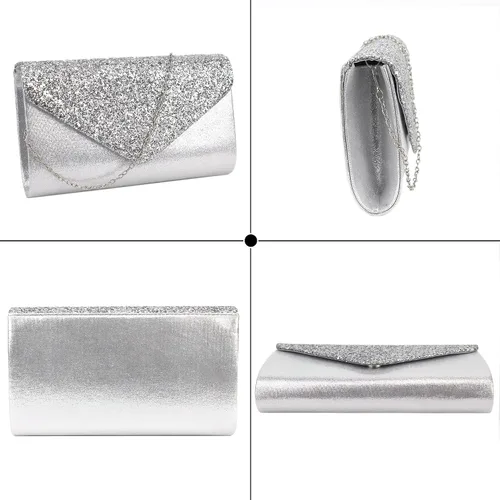 Miniatura 3 de Queena Bolso de mano de noche brillante con purpurina para mujer, bolso de mano con cadena para boda, fiesta, graduación, regalo para mamá, esposa